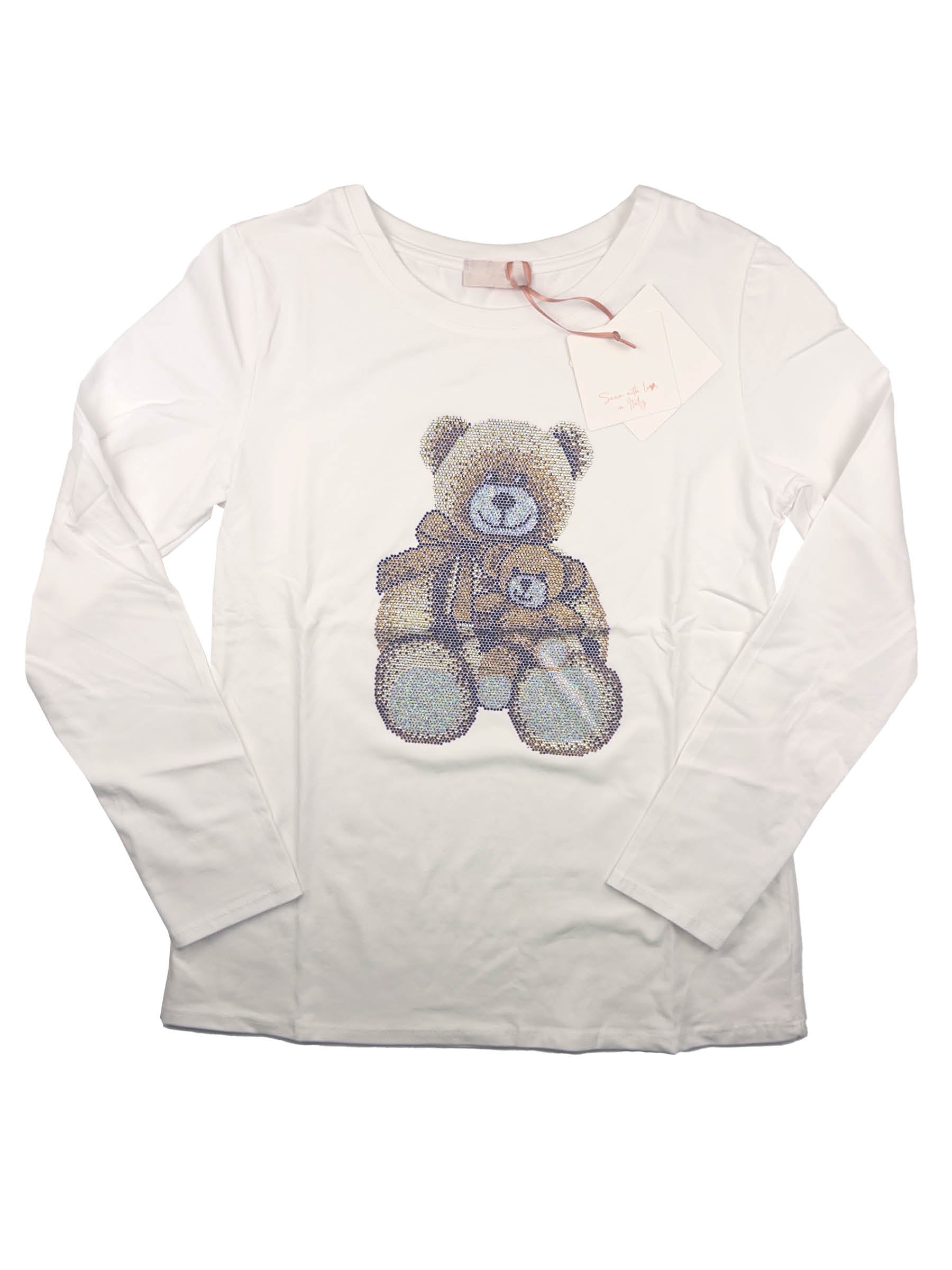 T-SHIRT MANICA LUNGA STAMPA ORSETTI STRASS