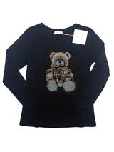 T-SHIRT MANICA LUNGA STAMPA ORSETTI STRASS
