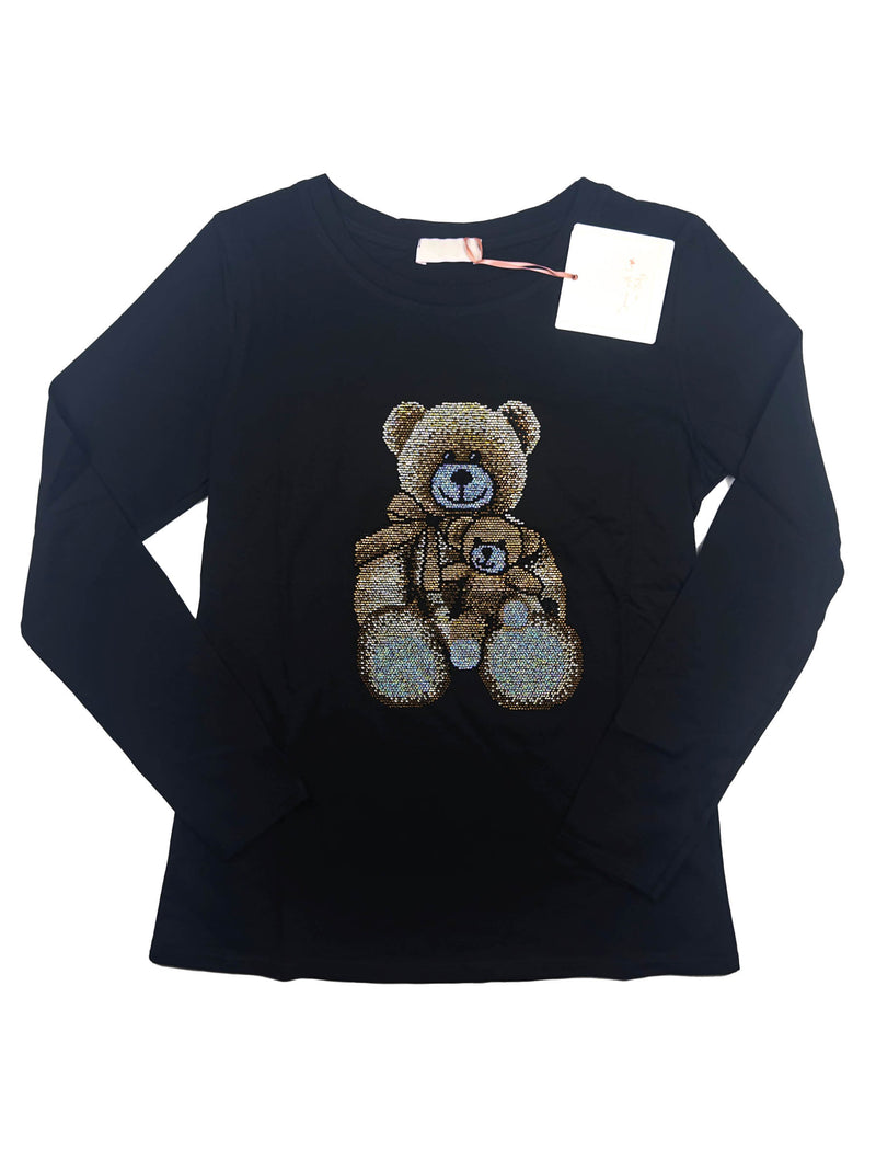 T-SHIRT MANICA LUNGA STAMPA ORSETTI STRASS